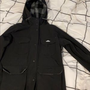 Penefield rain coat!! Keeps you so warm.